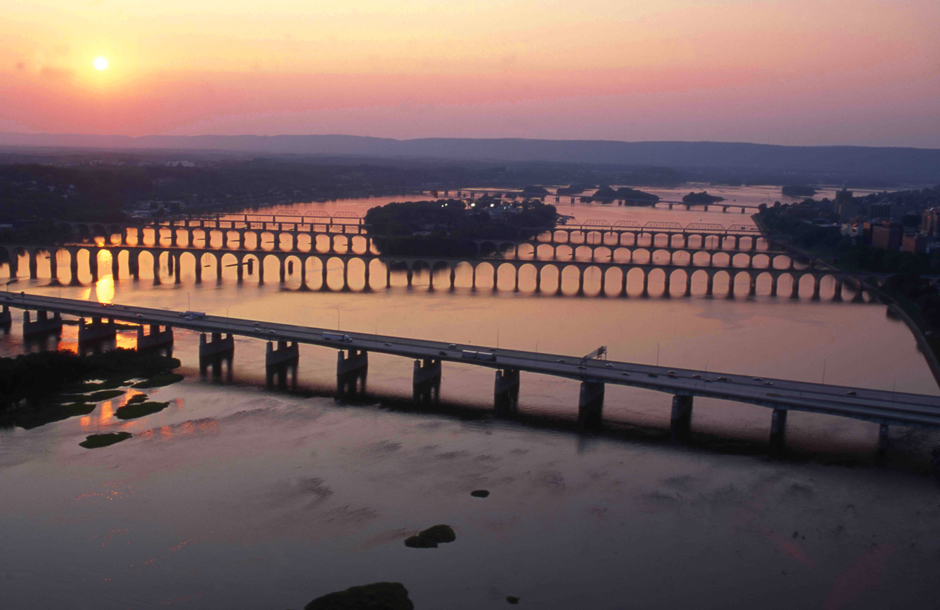 Bridges at sunset on Susquehanna River